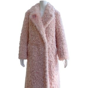Women's Thicken Pink Woolen Coat – Lapel Collar, Full Sleeve, Medium-Length